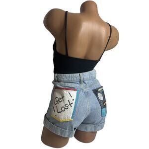 American Apparel Jean Shorts Size 26 High Waist Cuffed USA Cotton Art Space